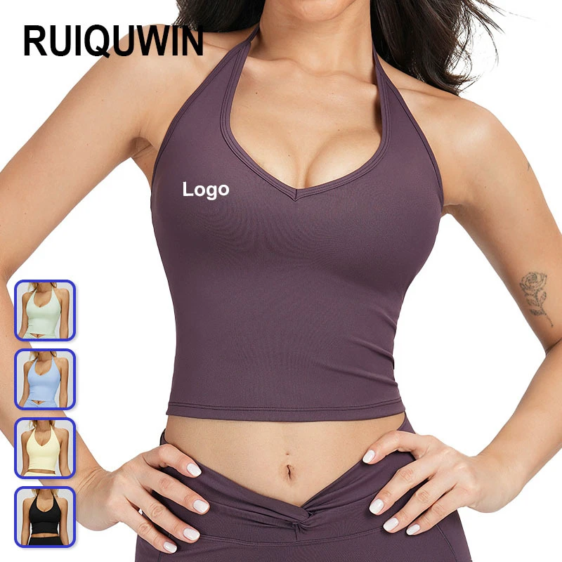RUIQUWIN Hot Selling Women's Halter Naked Feel Yoga Vest Backless Tight Sports Bra Running Push up Fitness Top Casual Yoga Wear