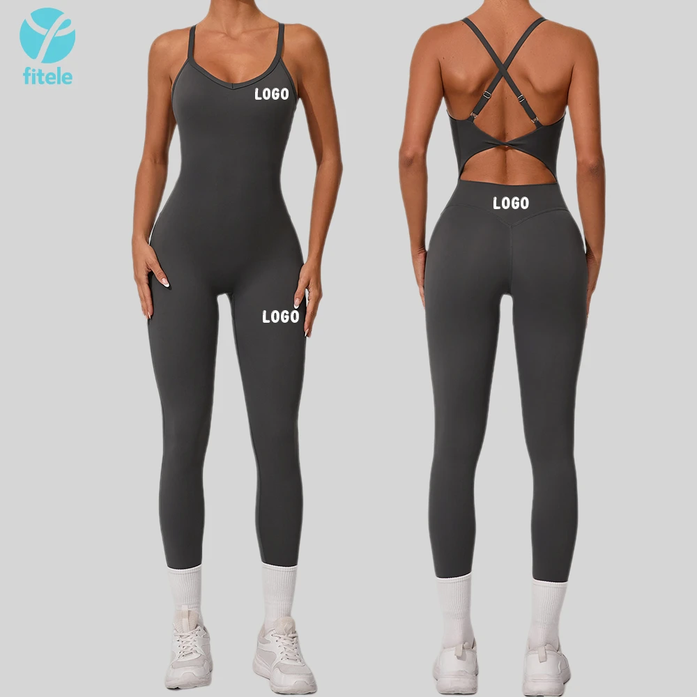 Fitele Custom High Quality Gym Fitness Set One Piece Yoga Wear Sportswear One Piece Bodysuits Women Backless Rompers Jumpsuits