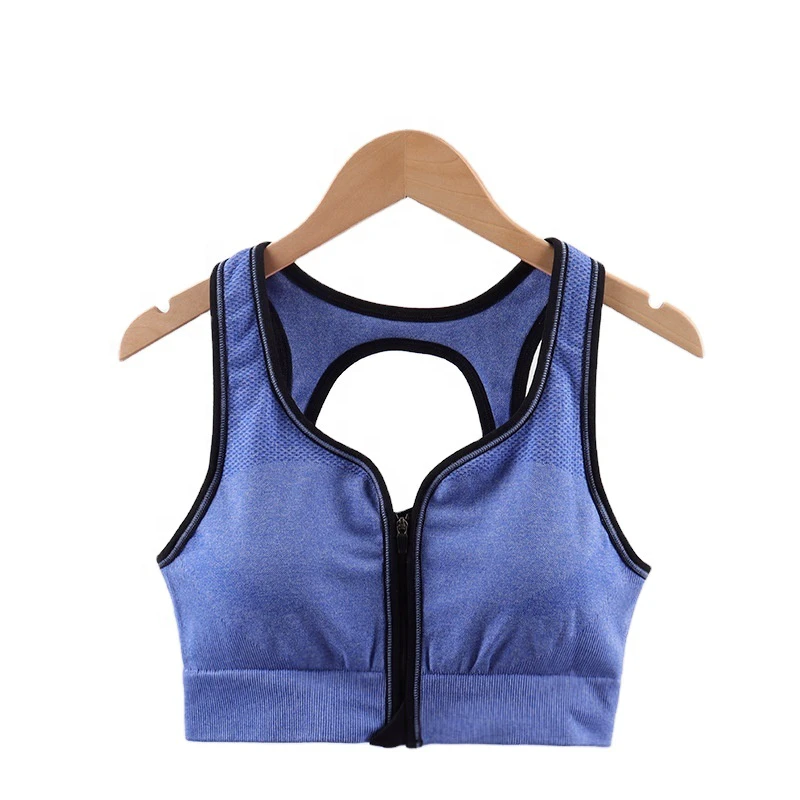 Berunner Women's Front-Zip Sports Bra Shockproof Breathable Wireless Push-Up Yoga Gym Activewear