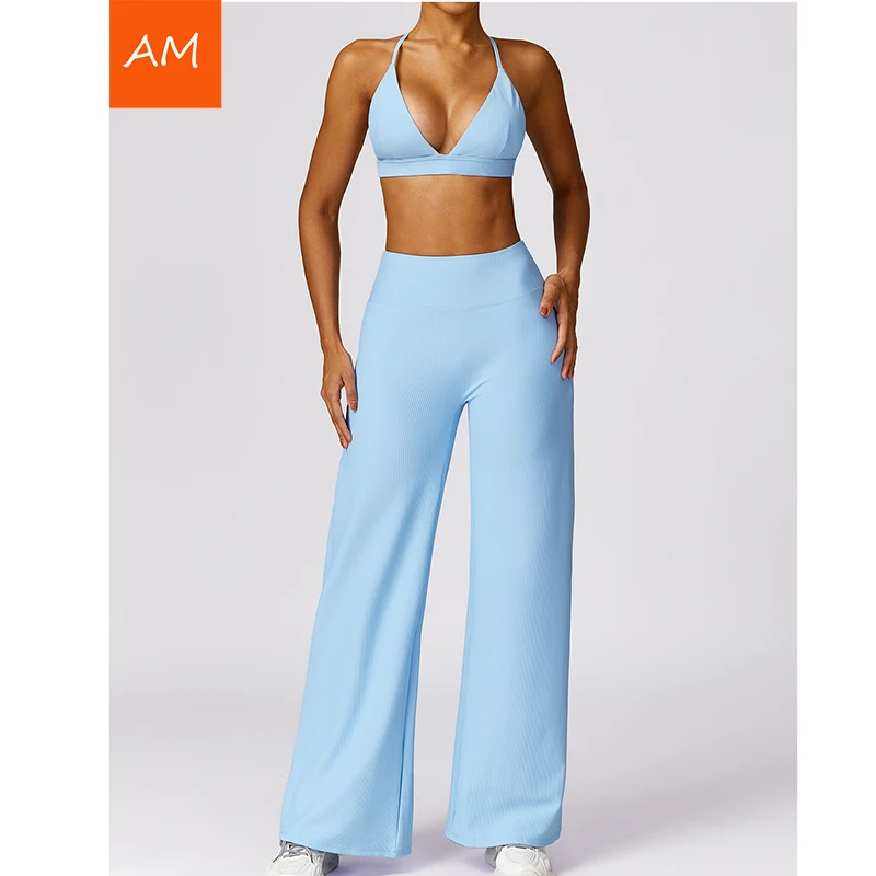 Hot Sexy Plus Size Breathable Elastic Waist Sports Gym Bra Girls 2 Piece Fitness Backless High Quality Women Yoga Set