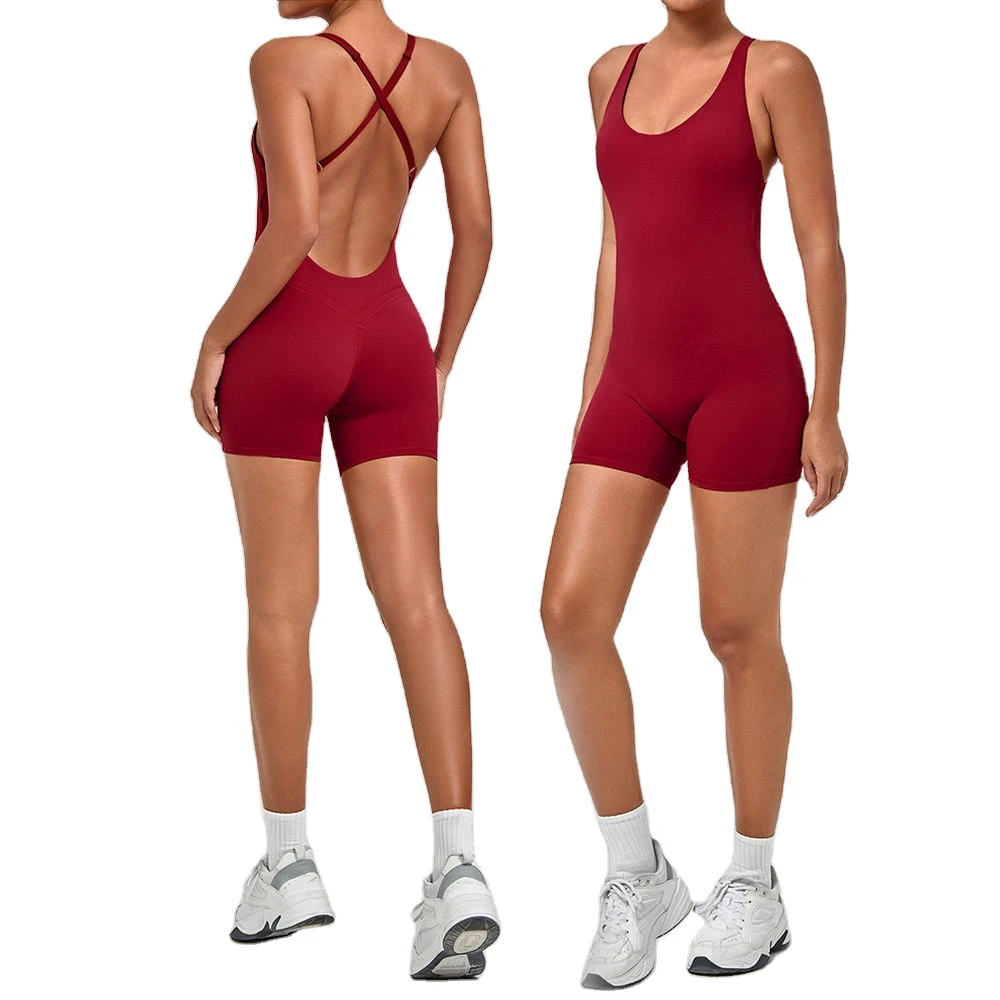 Yoga Bodysuit With Built-in Bra Hip Lift One Piece Yoga Wear Cross Straps Gym Fitness Yoga Bodysuit&Jumpsuit