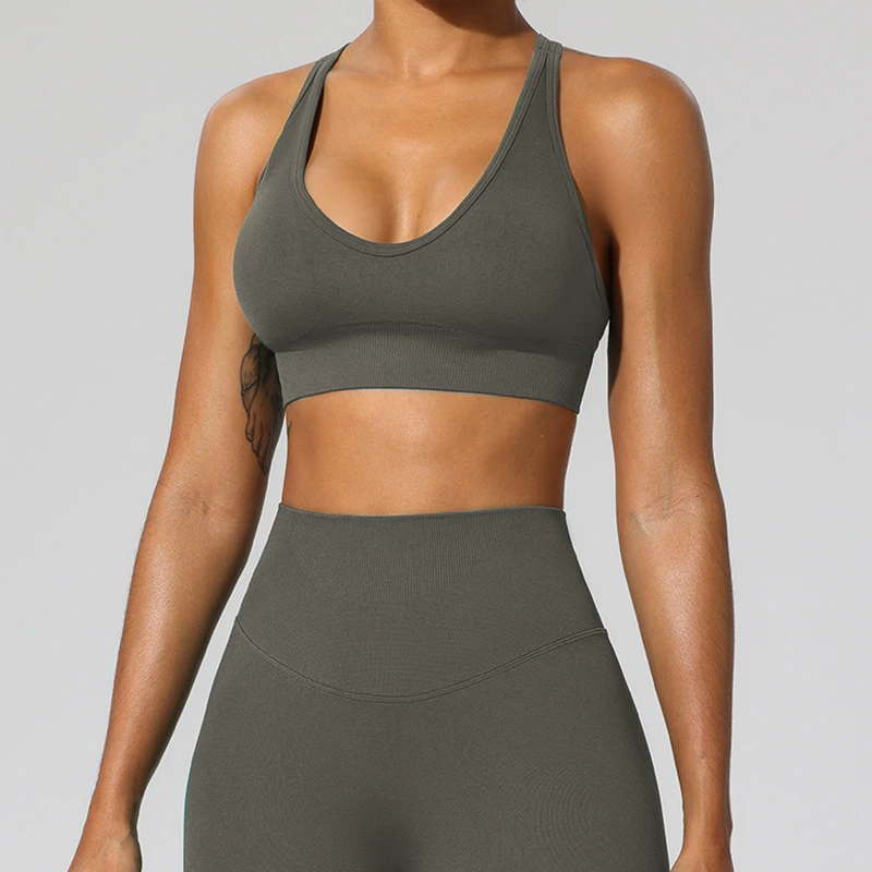 Seamless Women High Strength Cross Back Breathable Shockproof Bra Outdoors Gym Yoga Fitness Sports Bra