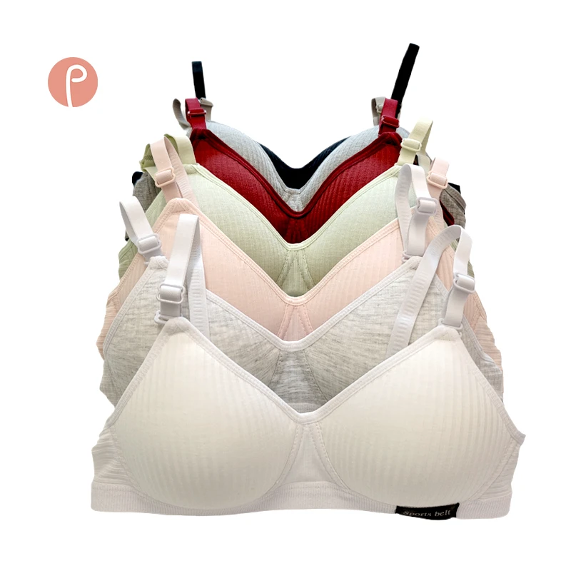 Multiple Colors Comfortable Customized Logo Girls' First Sports Bra Cotton Soft High Elastic Strips Wireless Bra for Everyday