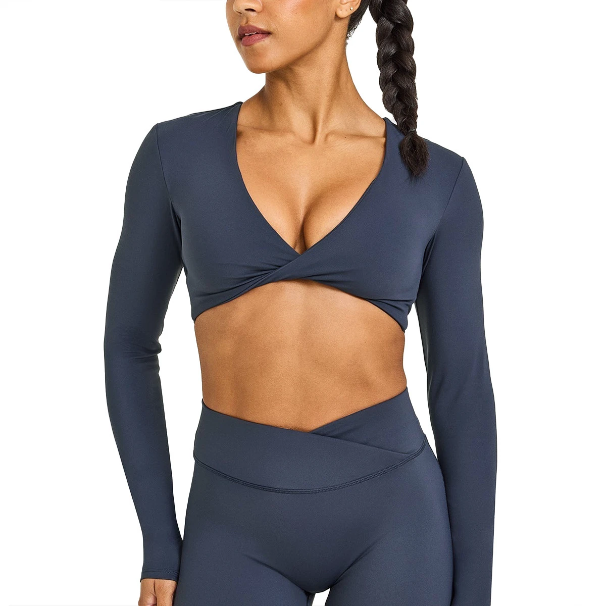 Cross-border Twisted Breathable Yoga Long-Sleeve Fitness Wear Womens Running Casual Sports T-Shirt Stretchy Yoga Top