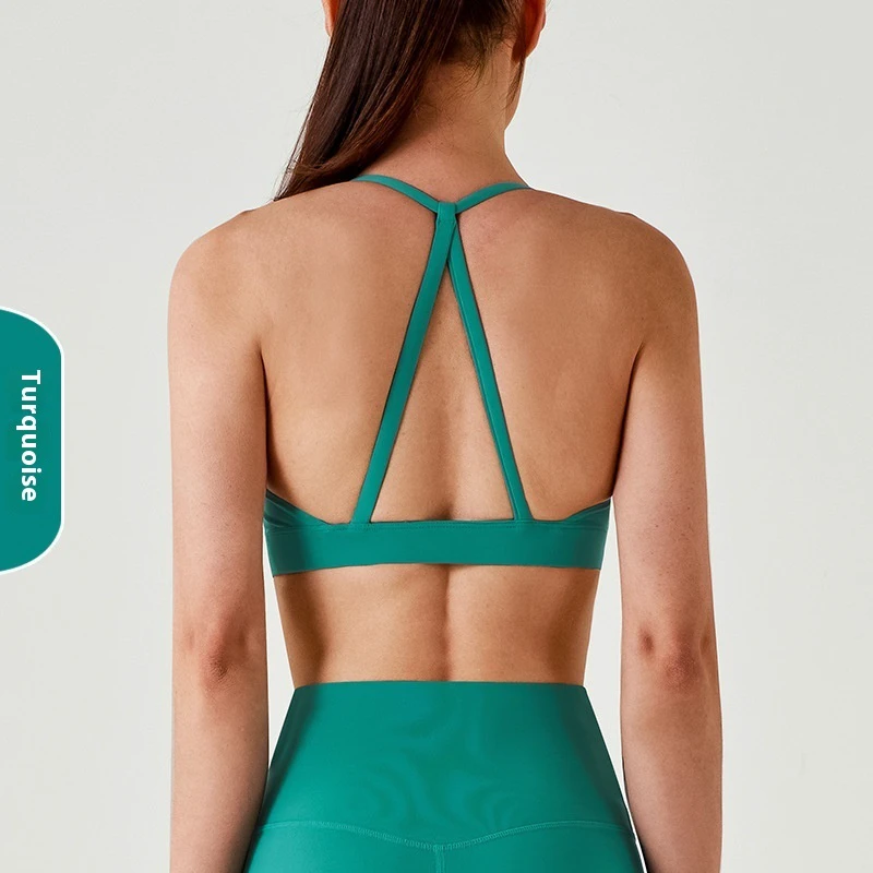 Beautiful Medium Sports Bra for Women Hanging Neck Triangle Traceless Shoulder Strap Comfortable Yoga Top with Breathable Design