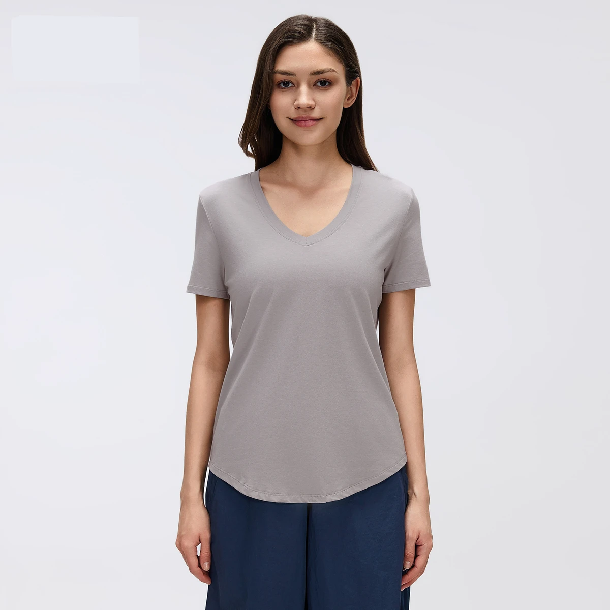 Custom Logo Breathable Sport T-Shirt Women's Loose Fit V-Neck Short Sleeve T-Shirt Sportswear Casual Yoga T Shirt