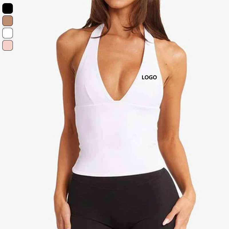 New Halter Neck V-shaped High Quality Yoga Pilates Bra Wholesale Backless Sports Gym Women Yoga Tops