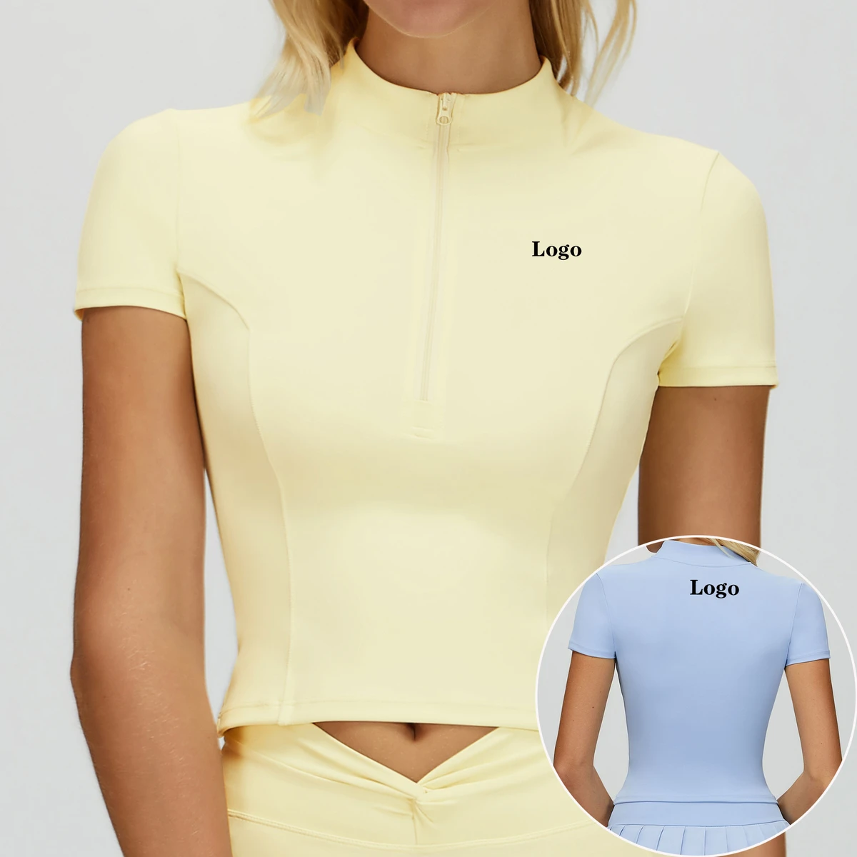 New Design Barefeel Yoga Short-Sleeve Stand Collar Zipper-Front Fitted Sports Top for Outdoor Running and Fitness