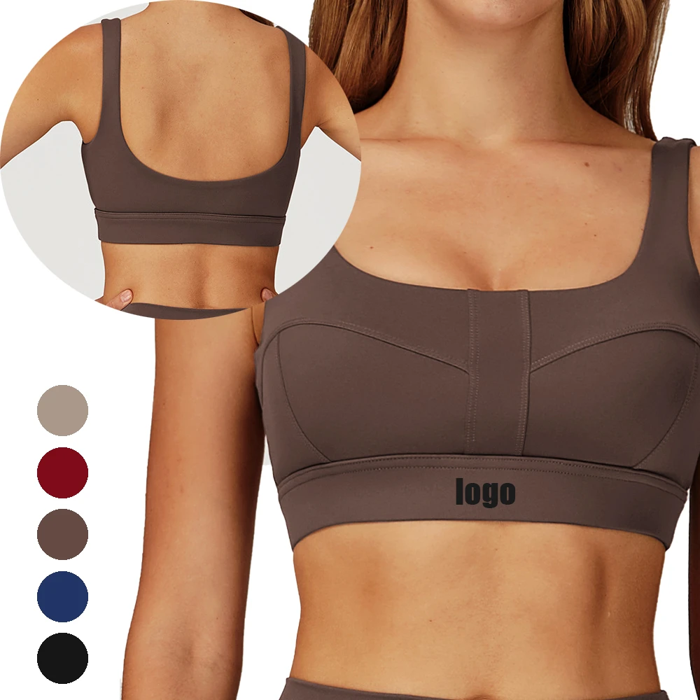 Skin-friendly U Neck Womens High Impact Sports Bra Shockproof Removable Padded U Back Workout Sports Bra
