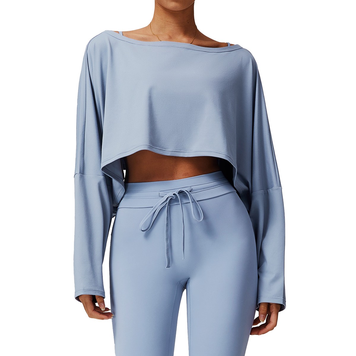 Women's Lightweight Long Sleeve Top for Fitness & Sports Plus Size Casual Outer Wear All-Match Yoga 5034 Shoulder Bat Sleeves