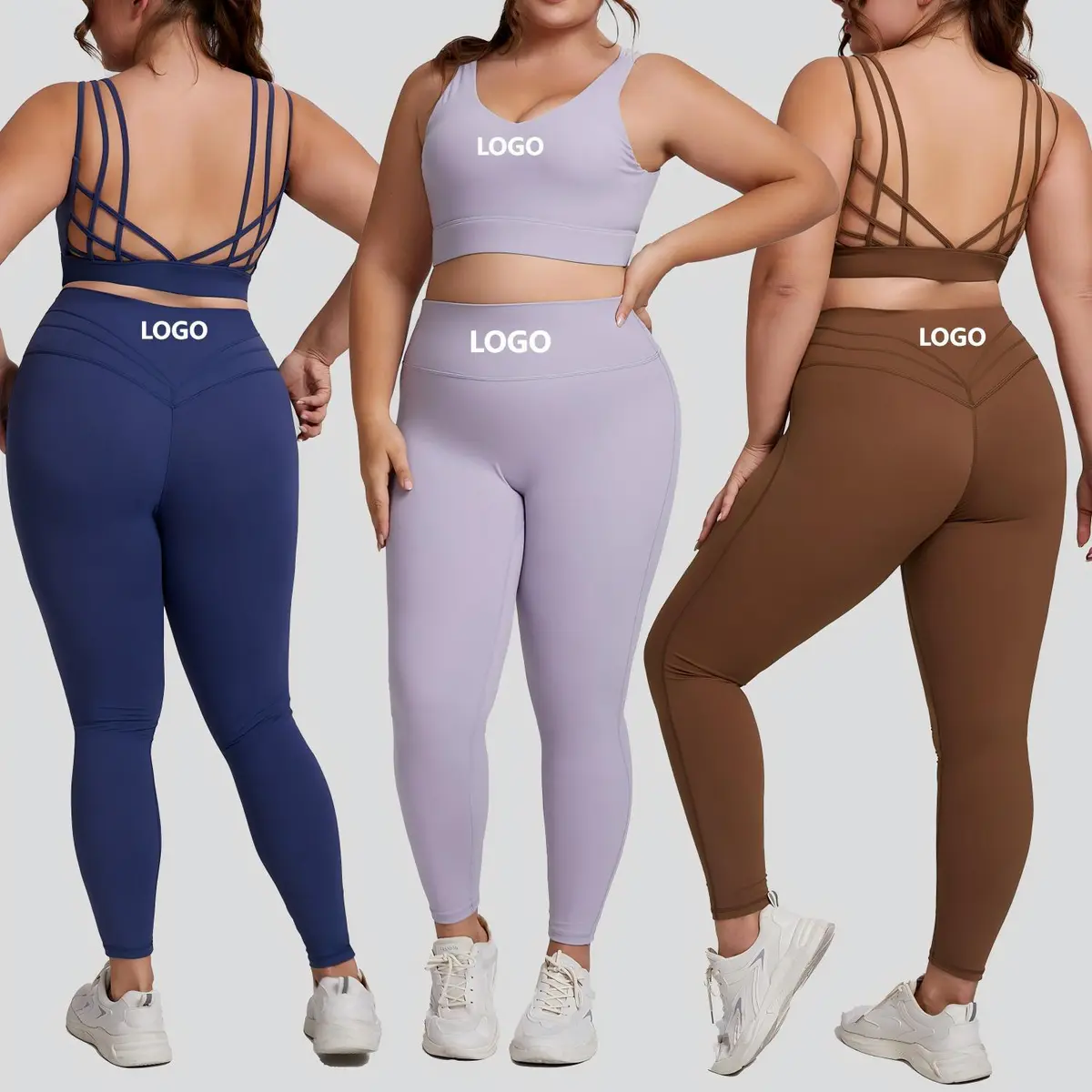Plus Size Backless Solid Breathable Eco-Friendly Lightweight Sports Anti-Shock Yoga Bra V Line Hip Lifting Elastic Waist Pants