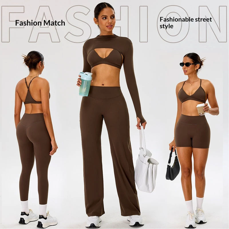SHINBENE 4Pcs Plunge V Yoga Sports Bras Bolero Shorts Leggings Sports Gym Sets Workout Sets for Women