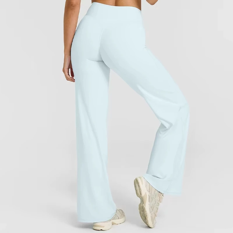 Custom Soft Fabric Quick-Dry Breathable Elastic Waist Yoga Pants Stretchy Athletic Wide Pants High Waist Gym Workout Leggings