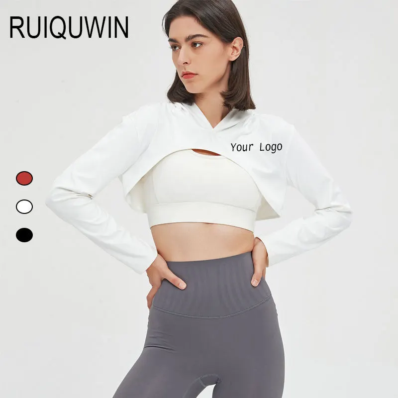 RUIQUWIN OEM Women Athletic Sport Shirts Yoga Long Sleeve Fitness Yoga Crop Tops Hoodies Gym Workout Sweatshirts