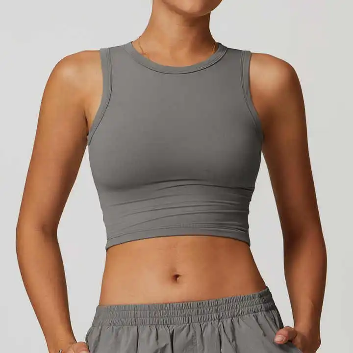 QUICK DRY Wholesale Hot Sexy Backless Yoga Tops Lady Fashion Summer Stitch Round Neck Sleeveless Women Tank Top for Sport Bra
