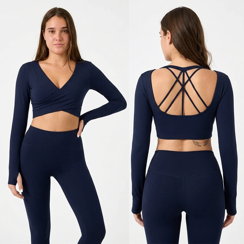 HUACHEN Lightweight Yoga Sport Top Four-Way Stretch Long Sleeves Chest Pad Body-Shaping Slimming Sexy Sheer Back Design Pilates