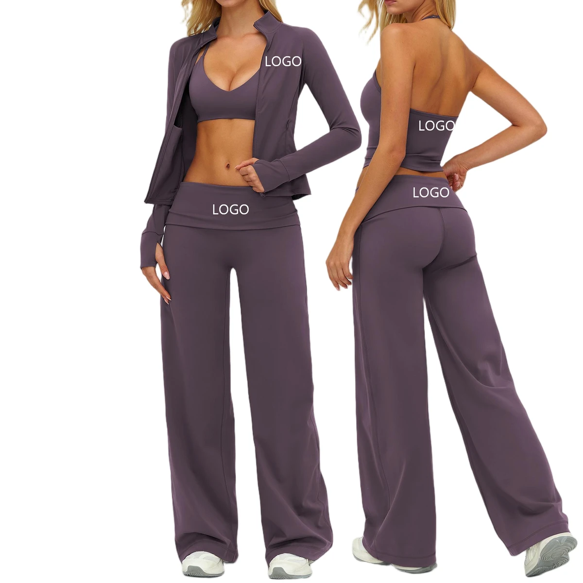Women's 3 Piece Brushed Yoga Set Tight-Fitting with Wide-Leg Casual Activewear Set for Women Outdoor Running and Pilates Fitness