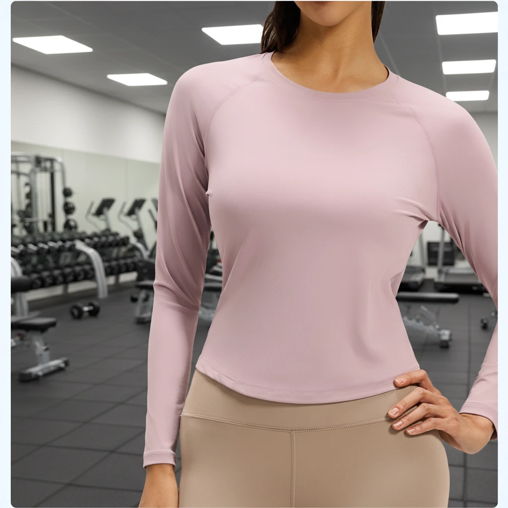 Women's Fitness Workout Yoga Top Custom Long-Sleeve Breathable Skinny Back Mesh Front Crew Neck Fashion