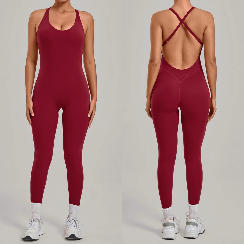 High Elastic Naked Feeling Yoga Jumpsuit High Intensity Fitness Exercise Jumpsuit Workout Sets Yoga Bodysuit