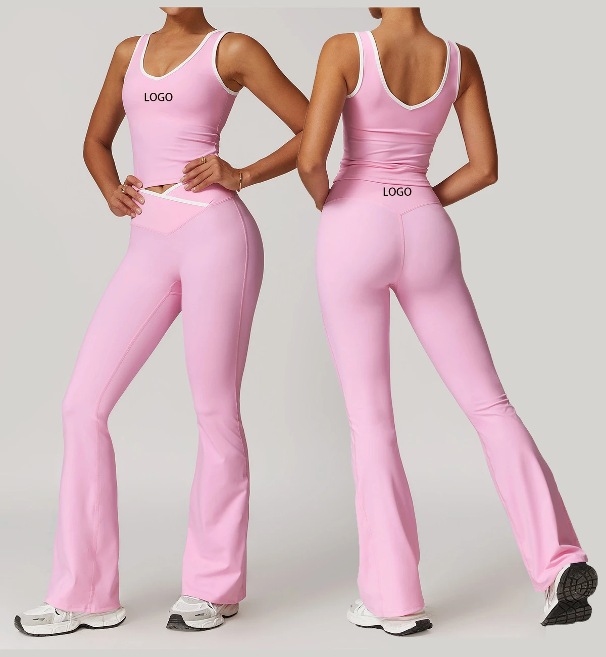 Gym Sportswear Suit Fitness Yoga Wear Outfit Sport Bra V Waist Flare Leggings 2pcs Set Workout Clothing Gym Fitness Sets 2025