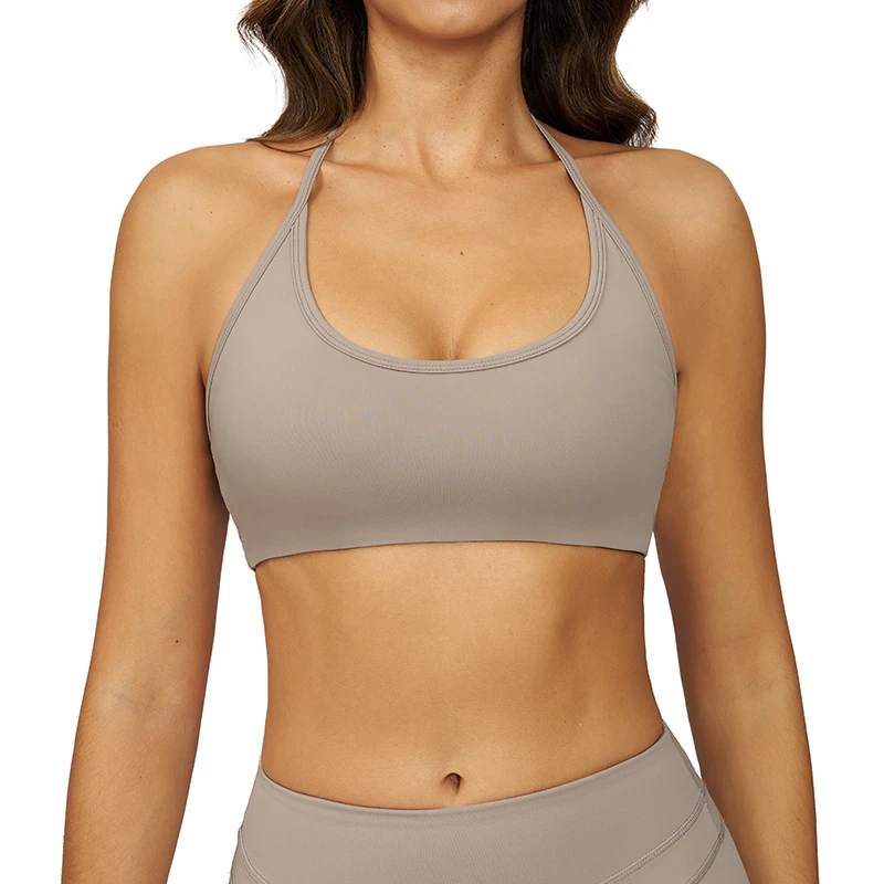 High Support Quick-drying Brushed Spandex/Nylon Crisscross Straps Yoga Sports Bra with Hollow Back Design for Women
