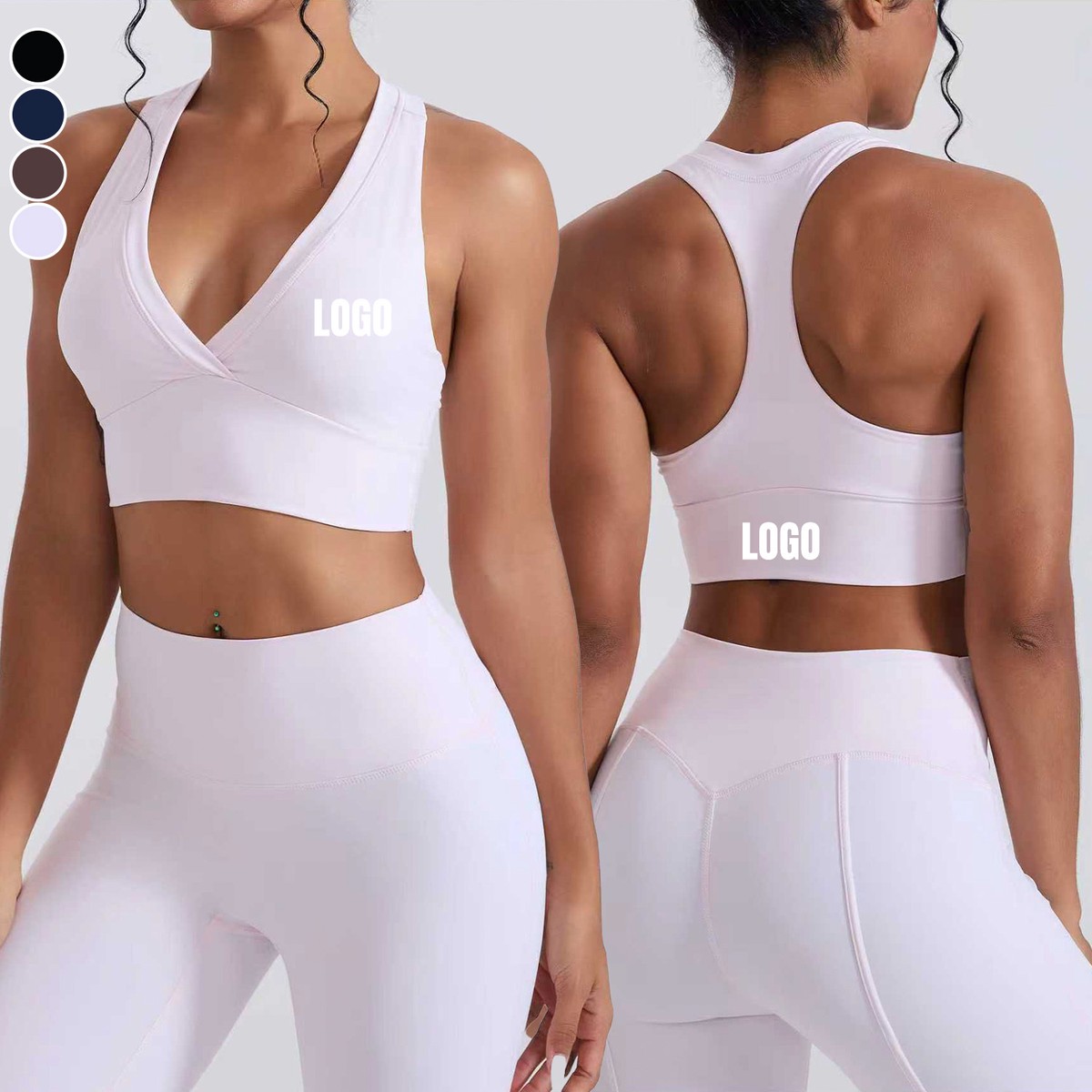 Custom High Quality Women's V-Neck Backless Sports Fitness Bra Solid Color High Support Elastic Quick Drying Breathable Yoga Bra