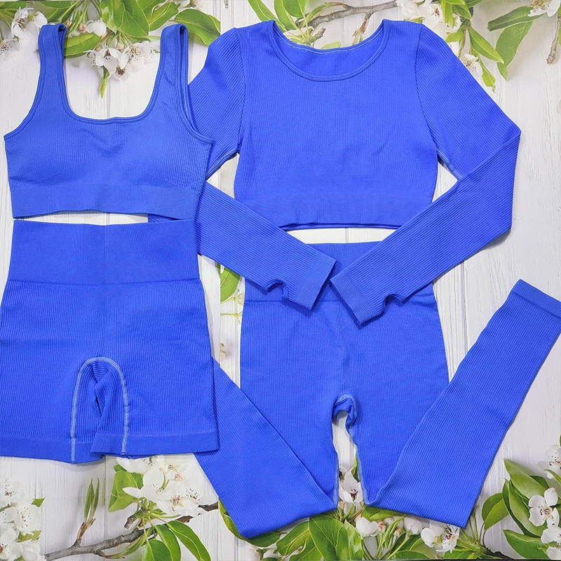 Wholesale Custom Activewear Yoga Sets Fitness Yoga Suits 4 Pieces Seamless Workout Women Sweat Suit Gym Sets