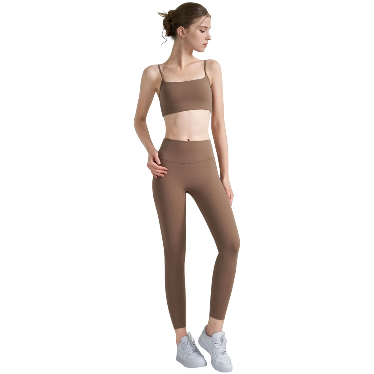 Two-Piece Fitness Sports Wear Set Vest Elastic Waist Bra Leggings Naked Solid Breathable Women's Two Pieces Yoga Sets