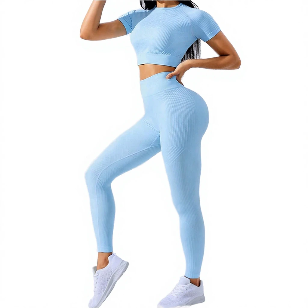 Women Casual Solid Fitness Wear Soft Comfortable High Waist Hip Lift Two Piece Yoga Set Sweat Wicking Workout Activewear
