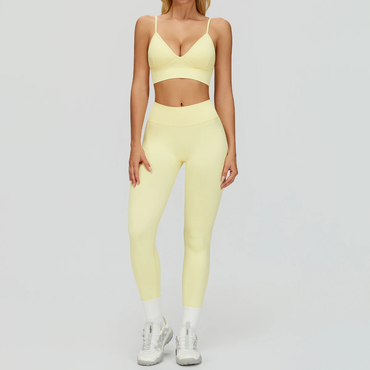 Custom Logo Women's Sets 2 Piece Yoga Set Active Naked Feeling Halter Bra High Waist Tummy Control Gym Leggings Set