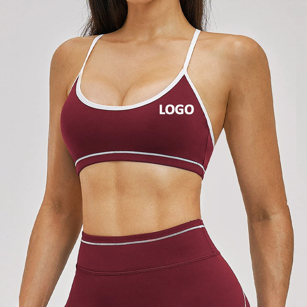 Adjustable Criss-Cross Strap Yoga Bra U Neck Removable Pads Running Workout Top High Elastic Compression Sports Bra for Women