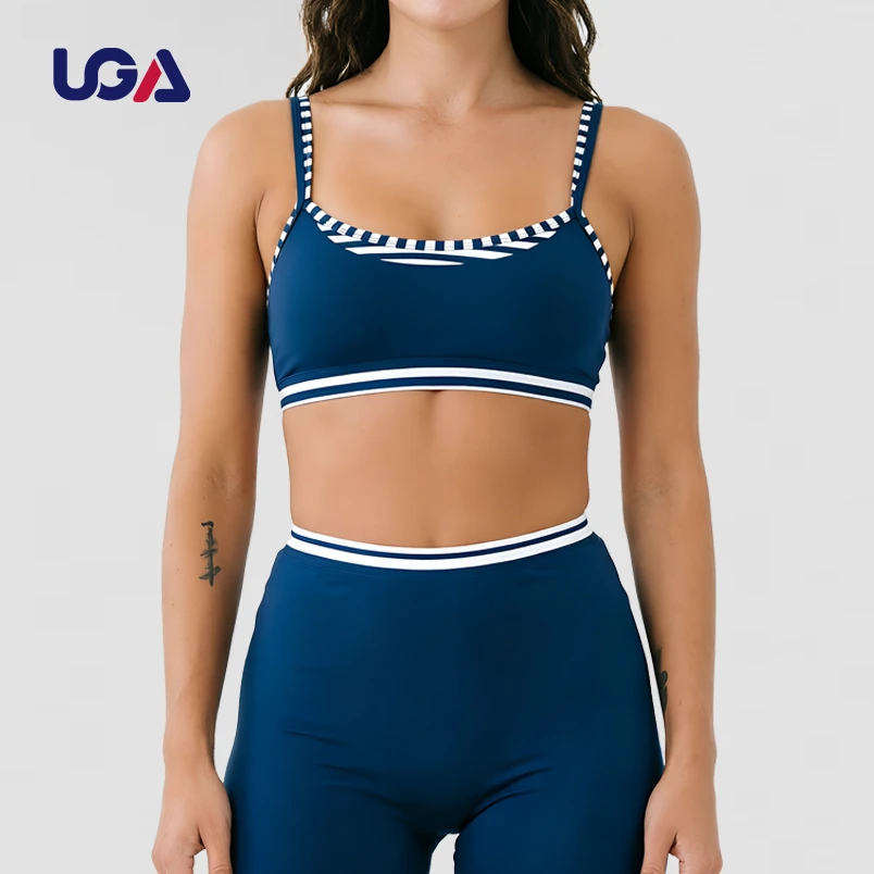 Double-Layer Contrast Trim Scoop Bra Summer Sports Active Wear Workout 2 in 1 Gym Fitness Clothing Yoga Set