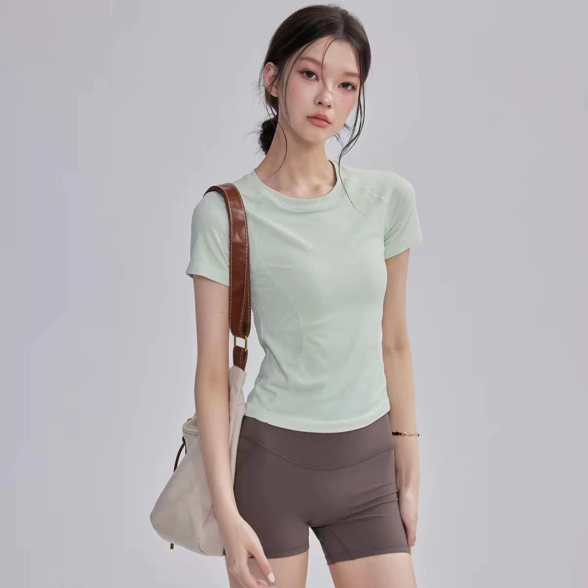 New Arrival Yoga Apparel Short-Sleeve Crew Neck Spandex/Nylon Running Training Top Quick-Drying Tight-Fitting Stretchy Fitness