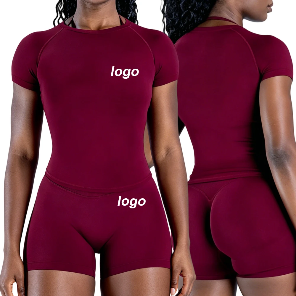 Hot Selling Women's High Elastic Breathable Fitness Workout Yoga Top Short Sleeve Crew Neck Seamless Gym Running Sports Shirt