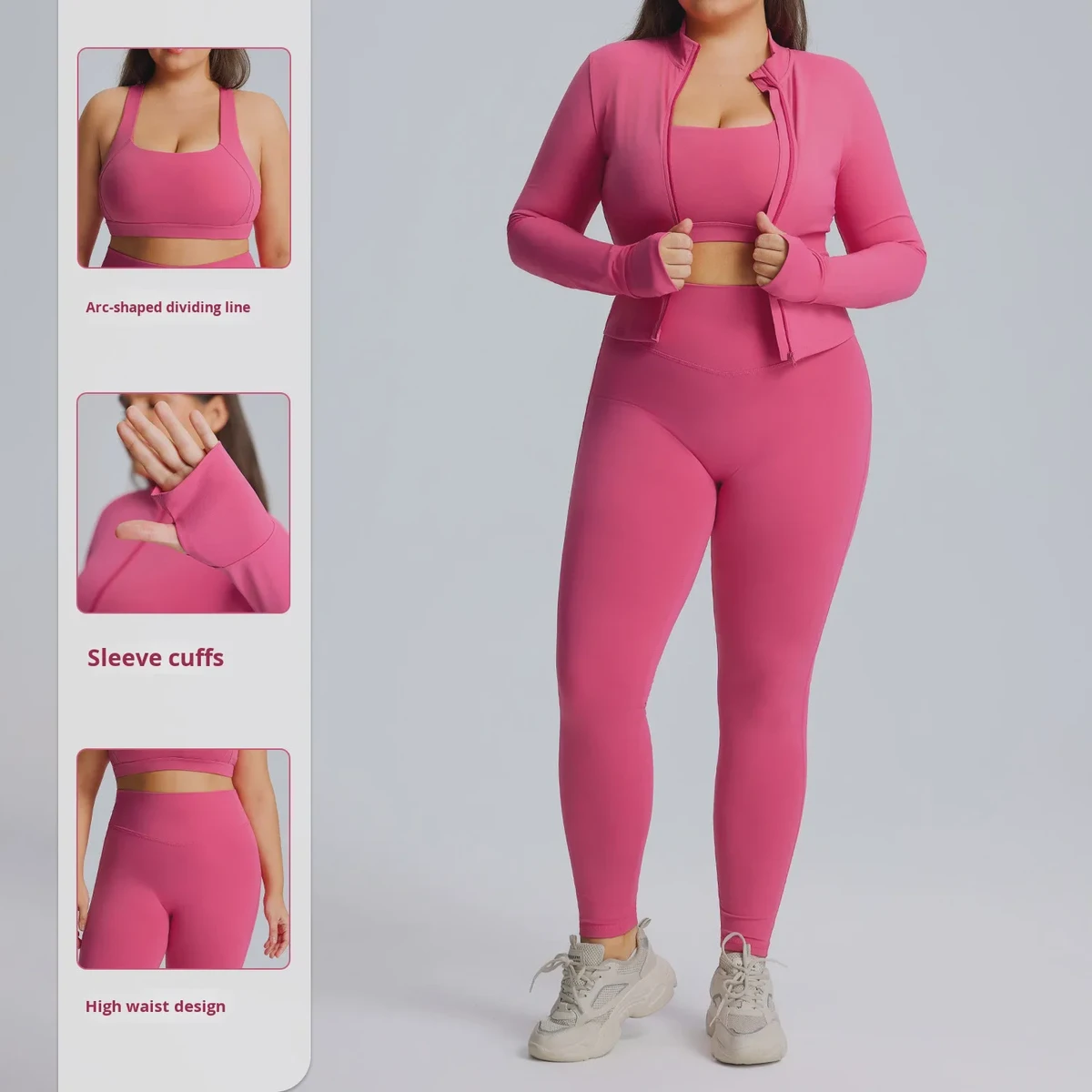 Women's Plus Solid for Long Sleeve Yoga Workout Clothes Breathable High Elasticity Quick-Dry 2-Piece Wrinkle-Resistant Autumn
