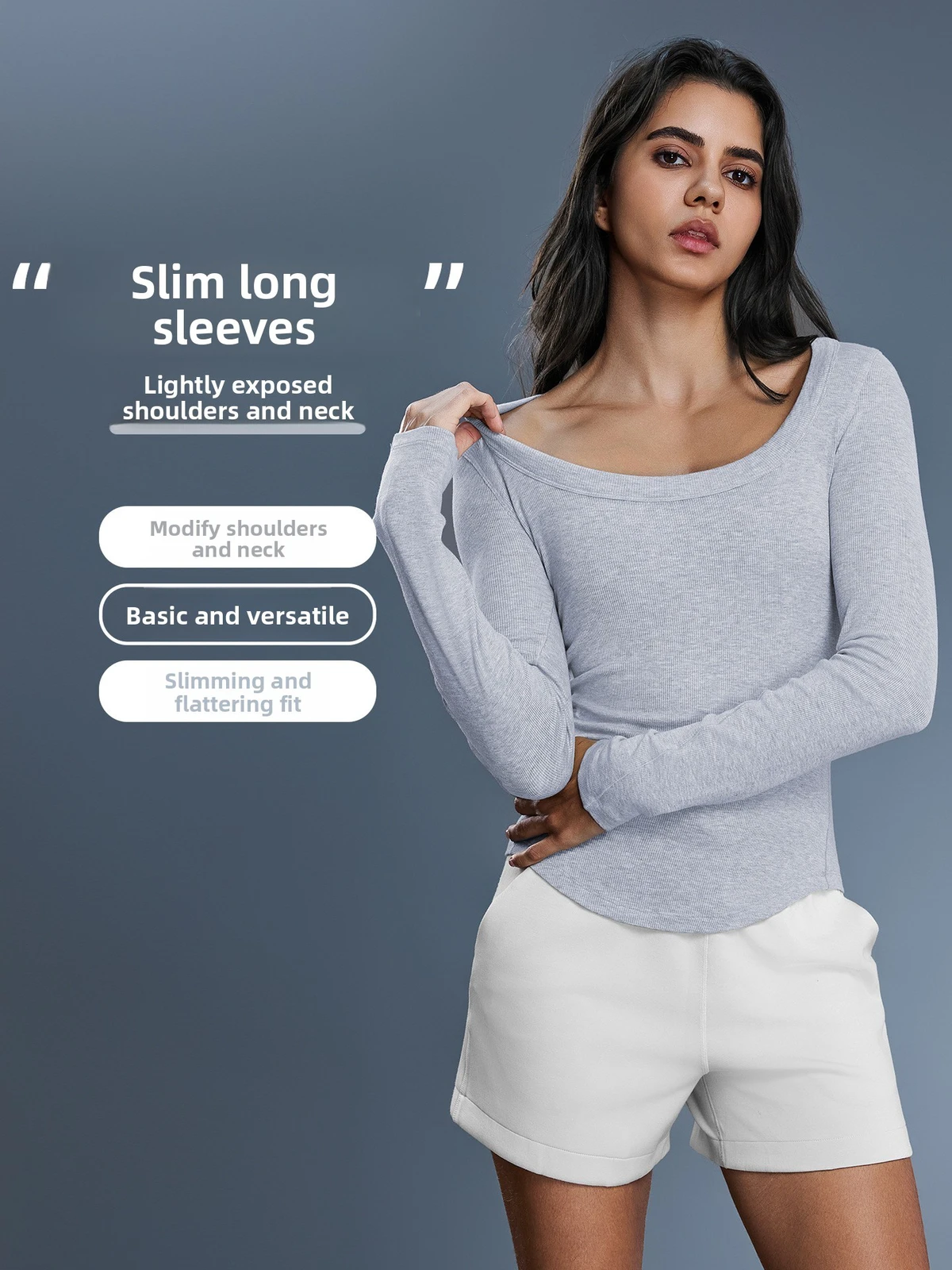 For Breathable Skin-Friendly Long-Sleeve Yoga Top Women Sexy Off-Shoulder Waist-Cinching Slimming Tight-Fitting Versatile