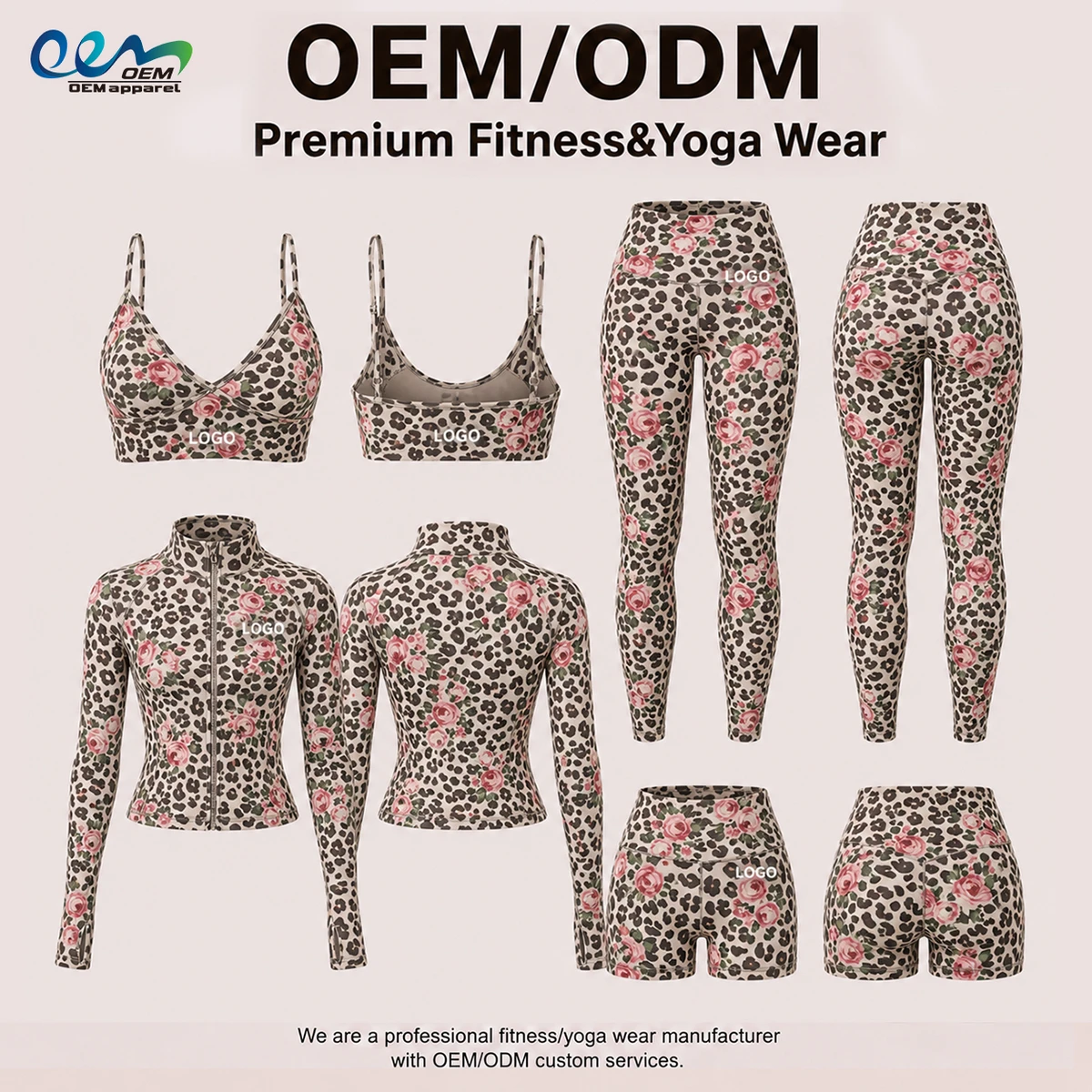 OEM ODM Custom Sublimation Activewear Manufacturer DTG Leopard Floral Digitally Printed AOP Women Yoga Set With Leggings Shorts
