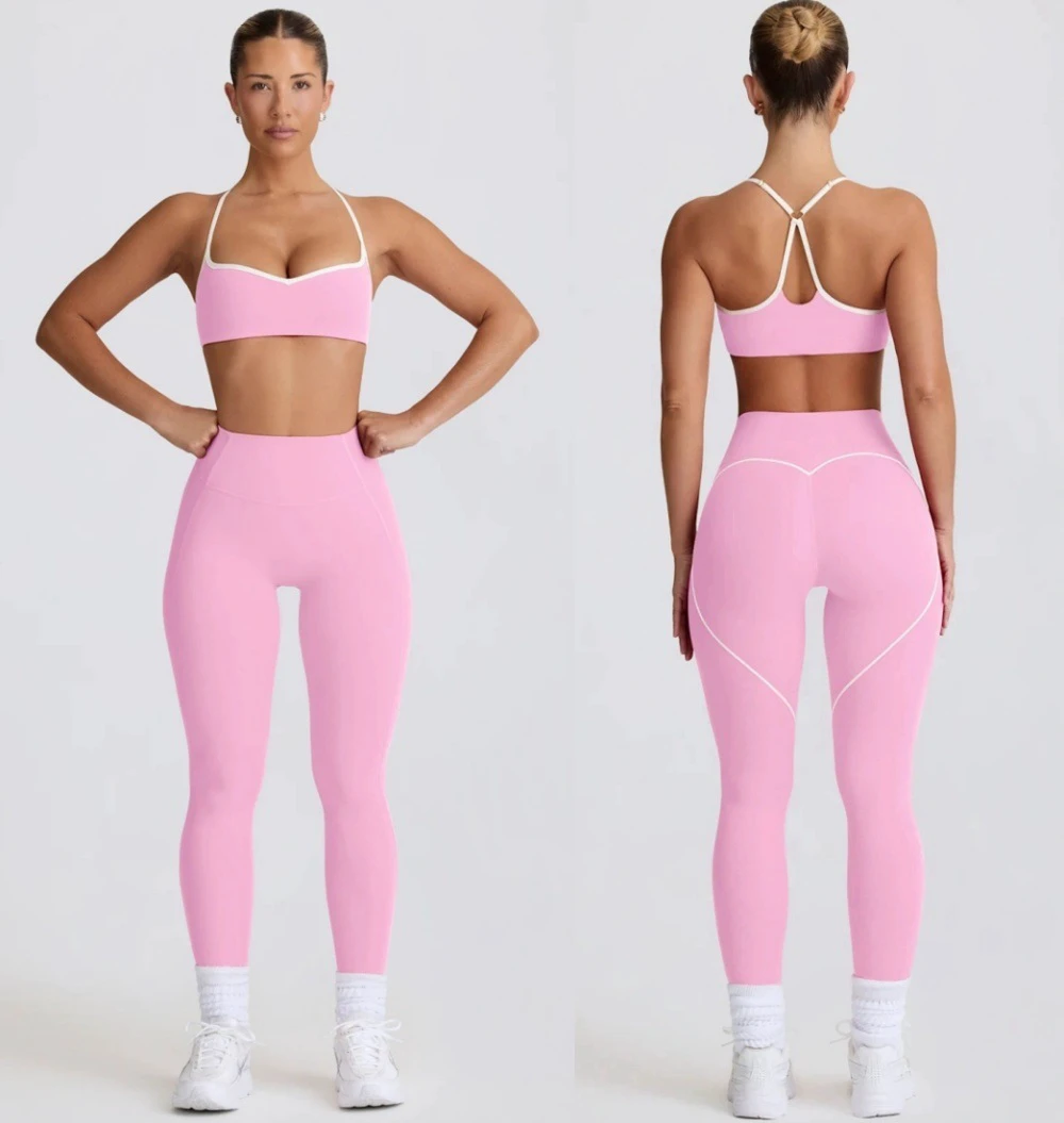 OEM Nylon Spandex Yoga Set Women 2 Piece Activewear High Elastic Sports Bra and Leggings for Running Gym Fitness Workout