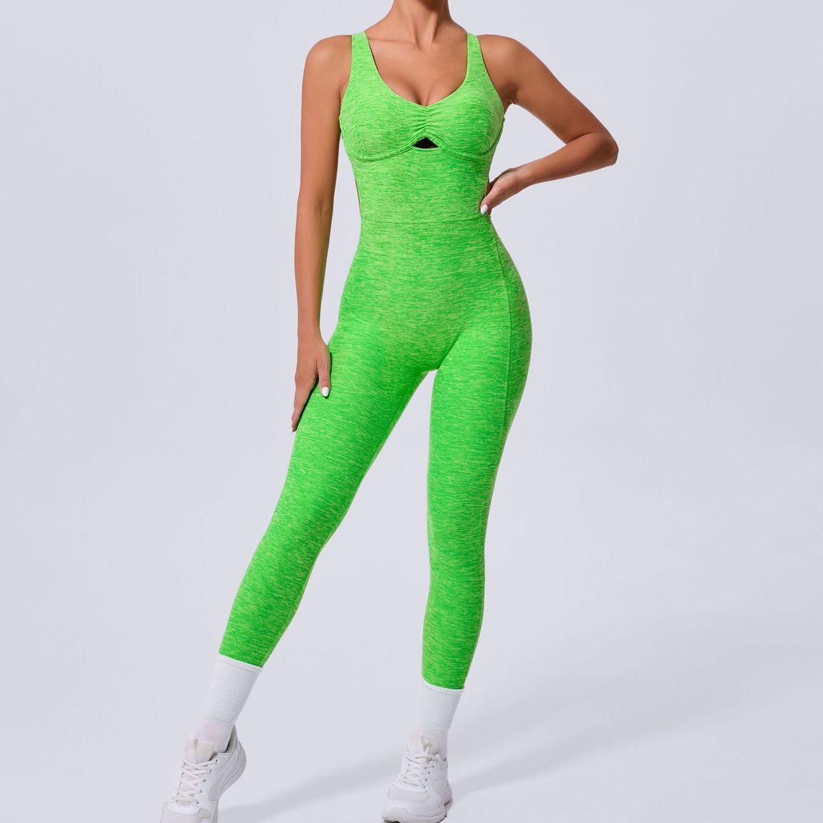 European American Style Cross Adjustable Strap V-neck Breathable Spandex/Nylon One-Piece Yoga Dance Peach Hip Sports Tight