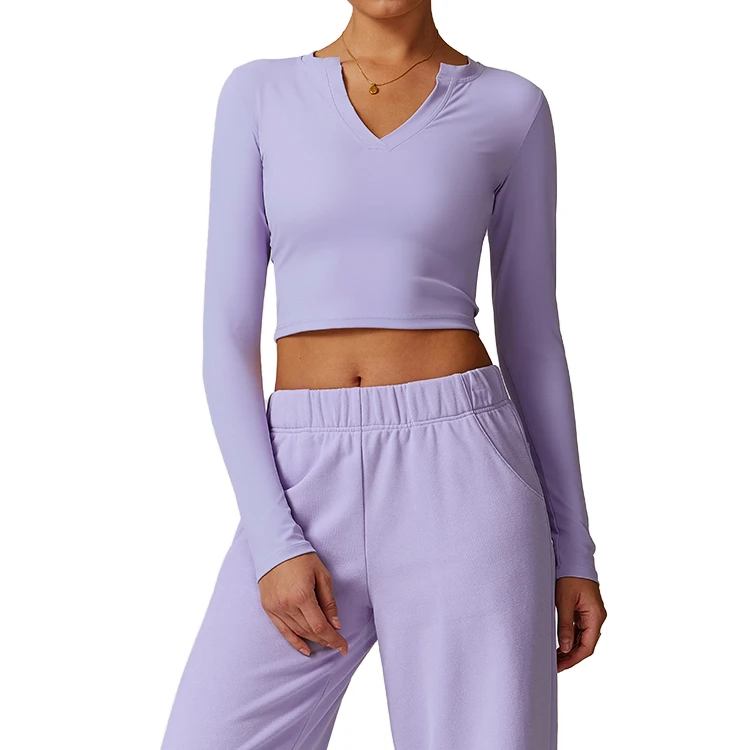 Regular Long Sleeve Yoga Top Stretchy Skinny Breathable Front Logo Training Fitness Clothing for Outdoor Sports Comfortable