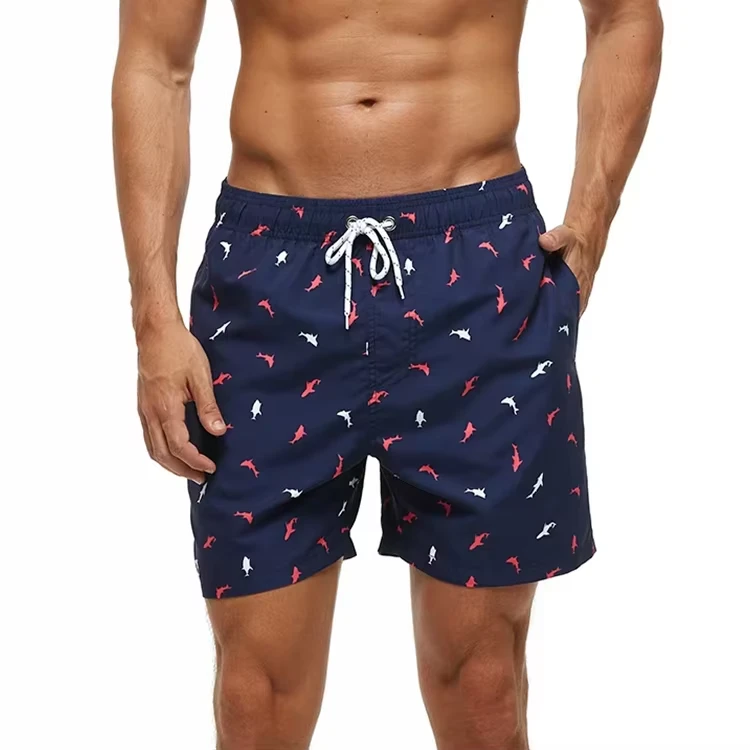 Custom Men's Quick Dry Waterproof Board Shorts Casual Plus Size Polyester Spandex Swim Shorts Gingham Striped Heat-Transfer