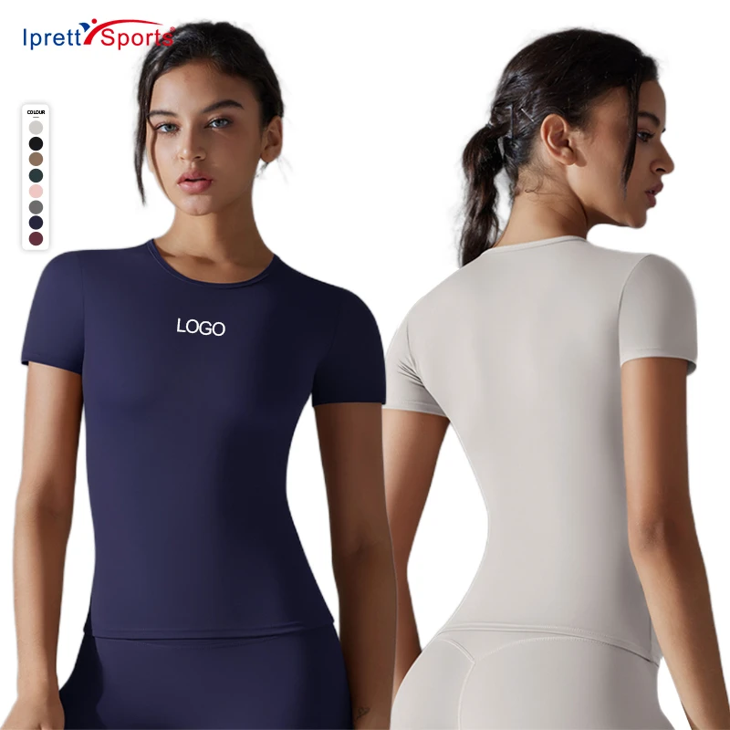 Classic Round Neck Yoga Fitness Tee Outdoor Sweat-wicking Short Sleeve Sports Running Tops Women Slim Fit Gym Active T-Shirts