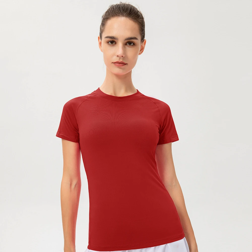 Quick Dry Breathable Eco-Friendly Women's Fitness Workout Crop Tops Short Sleeve Round Neck Yoga Sports Shirts Athletic Running