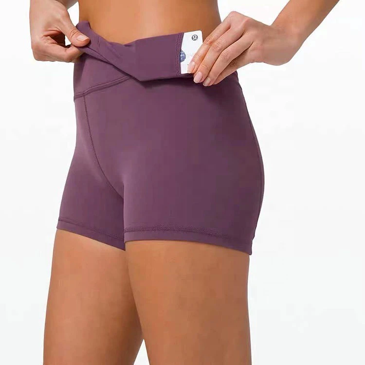 Solid Color Fitness Plus Size High Waist Womens Fitness Compression Polyester Yoga Shorts