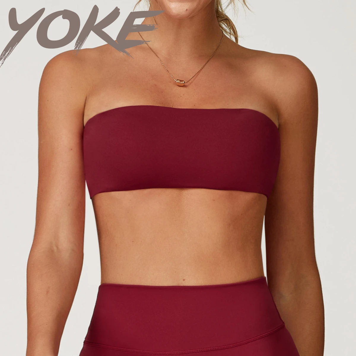 YK Custom High Quality Breathable Simple Workout Athletes Gym Medium Support Yoga Underwear Top Strapless Tube Top Sports Bra
