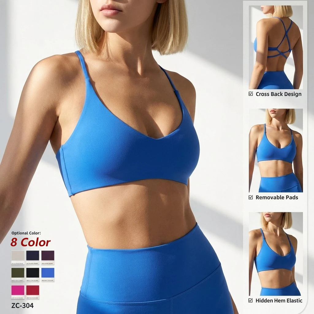 Naked Feel Spliced Yoga Bra Criss Cross Strappy Sports Bra Hidden Elastic Hem Fitness Top Breathable Slim Women Gym Sportswear