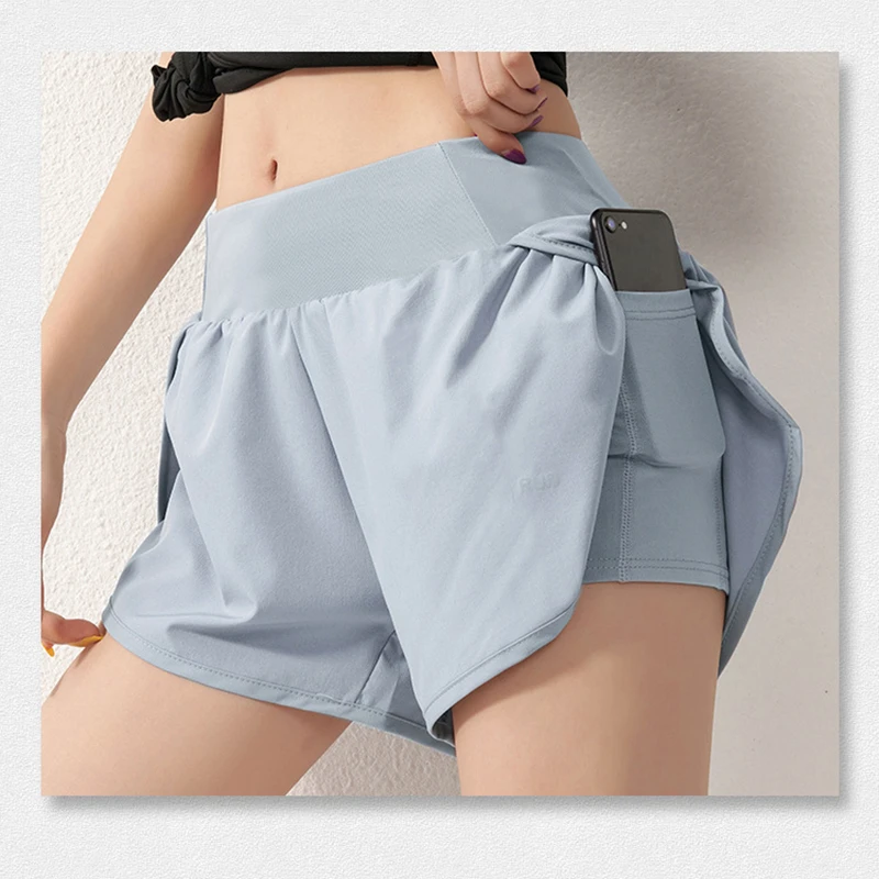 Custom Women Summer Fitness Yoga High Waist Breathable Shorts with Pocket Athletic Running Sports Gym Shorts