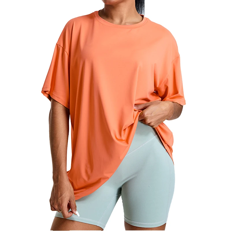 Custom Logo EU US Plus Size Athletic Women's Loose Breathable Copped T-Shirts Fitness Running Yoga Training T-Shirt for Women