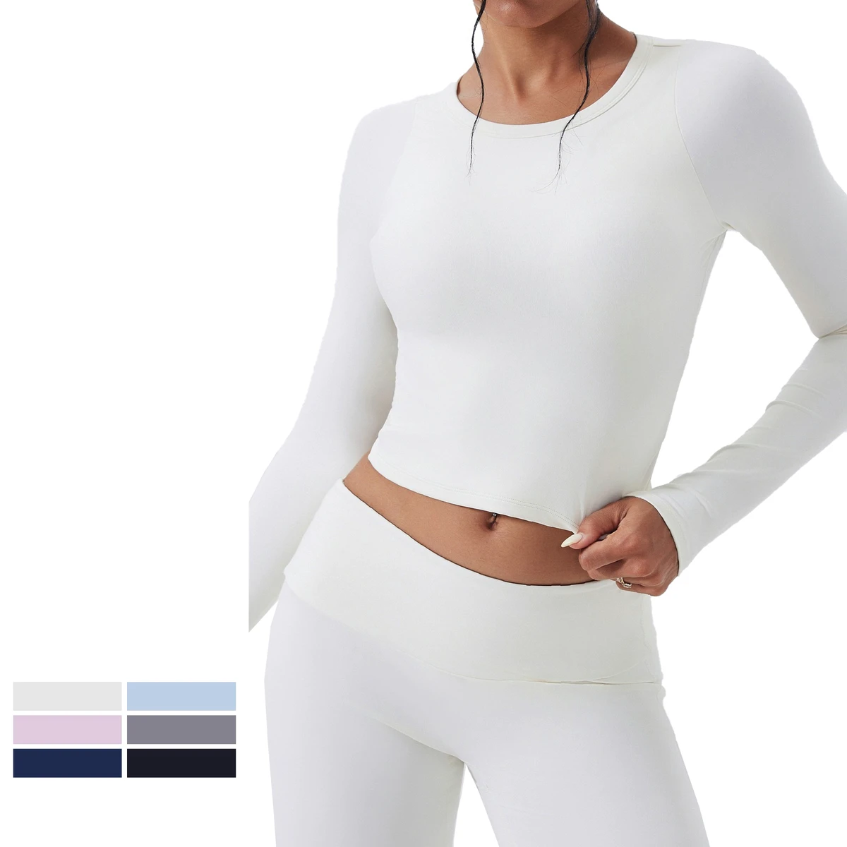Brushed Long Sleeve Tight Fit Yoga Top Women Cross Back Hollow Out Knot Waist Sports Bra Shirt