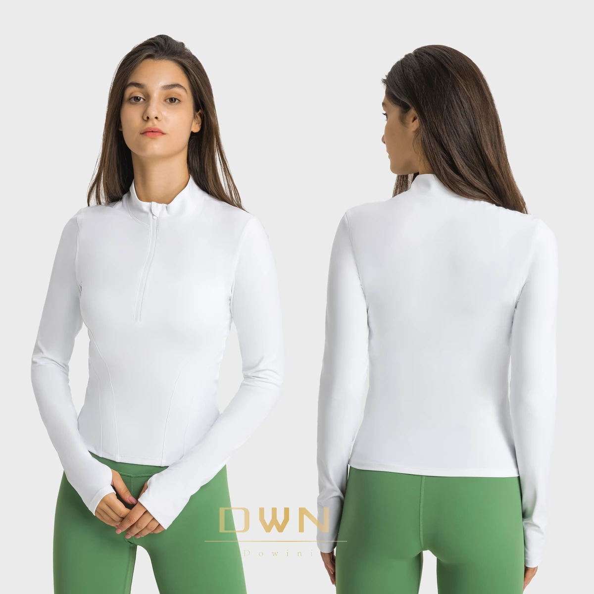 Elastic Tight Waistband Slim Sports Jacket Double Layers Nylon Half Zipper Stand Collar Women Fitness Gym Yoga Jacket T-shirt